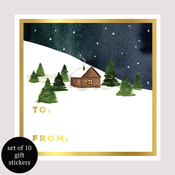 Snowy Cabin Holiday Gift Tags