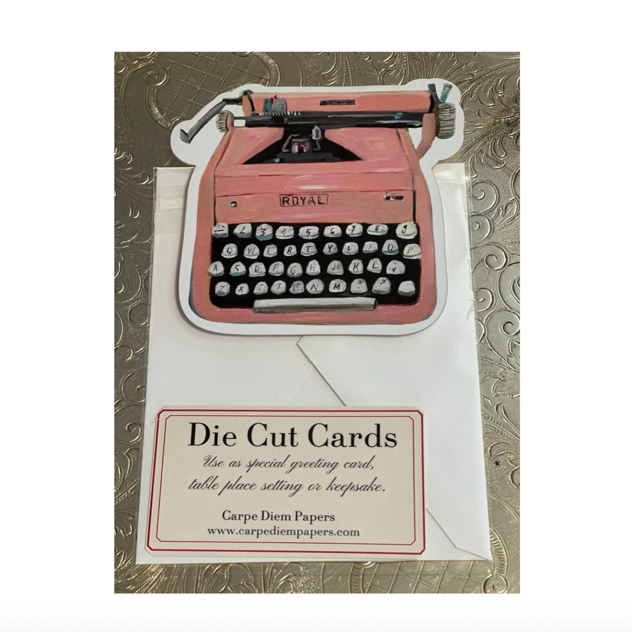 Pink Typewriter Die Cut Card